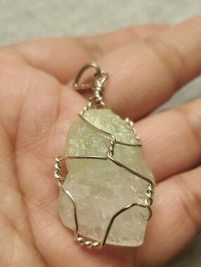 Raw Green Crystal Wire-Wrapped Pendant Necklace